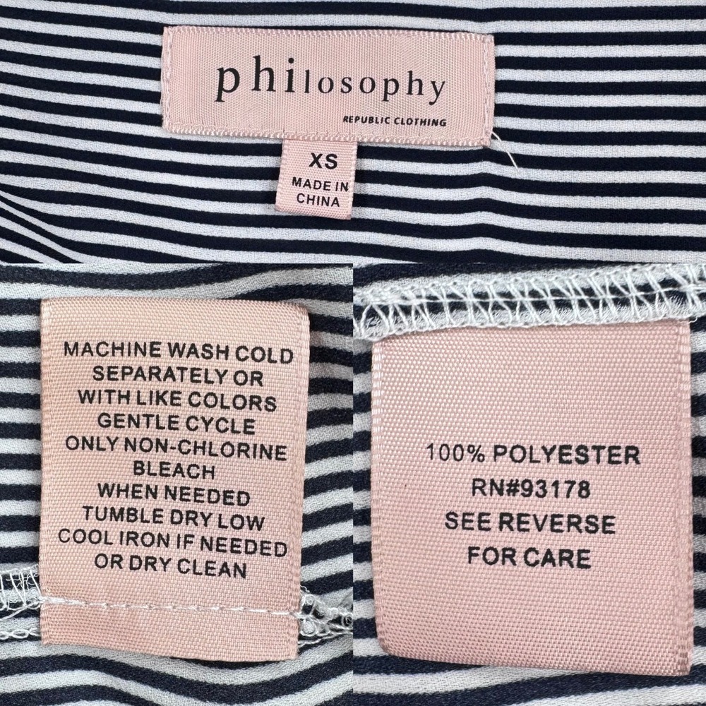 Philosophy Womens XS Striped V-Neck Flutter Sleeve Blouse‎ Black White Office - Picture 5 of 8